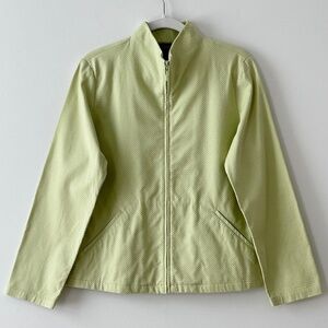 Eileen Fisher Green Textured Cotton Zip Up Jacket